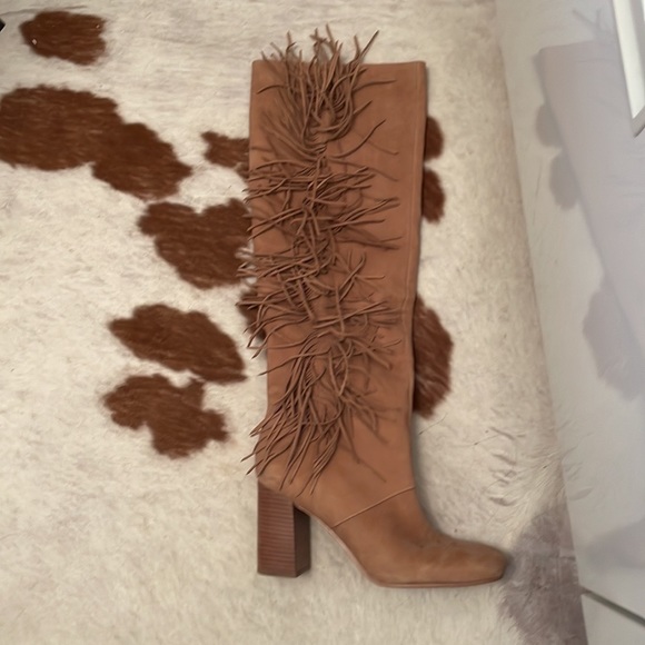 Sam Edelman vegan leather high fringe boot with stacked wood heel, rubber sole - Picture 15 of 16